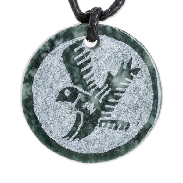 Alternate image for Hand-Carved Jade Eagle Pendant Necklace from Guatemala Tzikin Eagle