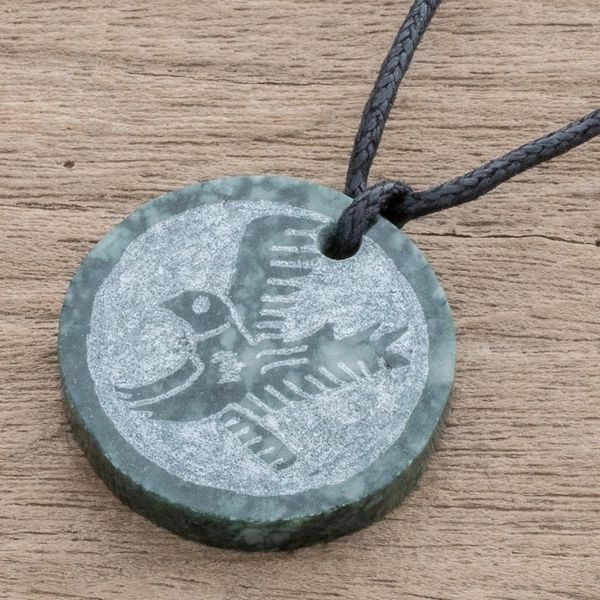 Alternate image for Hand-Carved Jade Eagle Pendant Necklace from Guatemala Tzikin Eagle