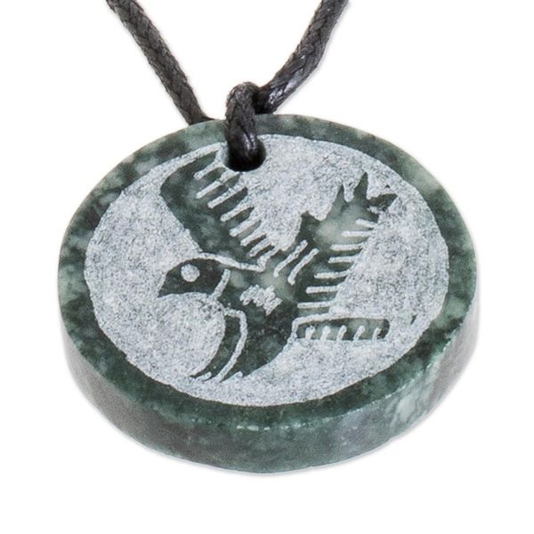 Alternate image for Hand-Carved Jade Eagle Pendant Necklace from Guatemala Tzikin Eagle