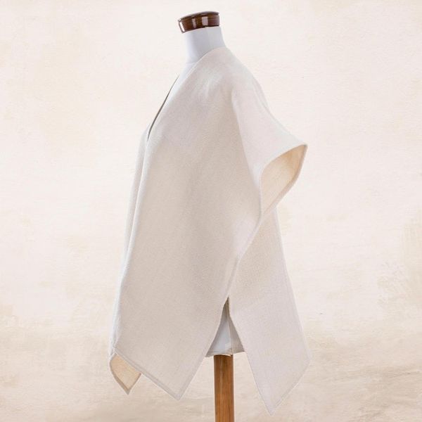Alternate image for Handwoven Cotton Ruana in Eggshell from El Salvador Tradition of Love in Eggshell