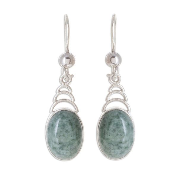 Alternate image for Arc Motif Apple Green Jade Dangle Earrings from Guatemala Apple Green Antique Arcs