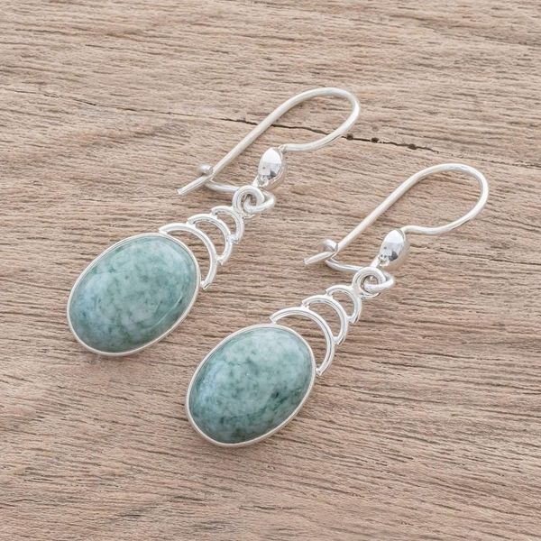 Alternate image for Arc Motif Apple Green Jade Dangle Earrings from Guatemala Apple Green Antique Arcs