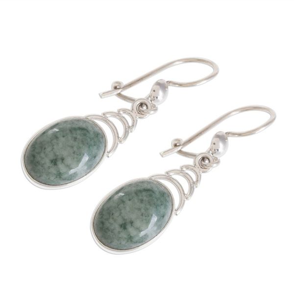 Alternate image for Arc Motif Apple Green Jade Dangle Earrings from Guatemala Apple Green Antique Arcs