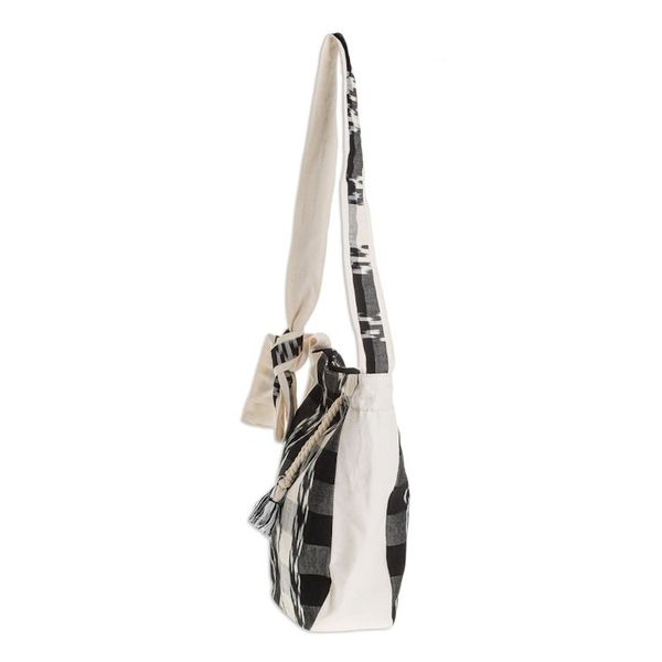 Alternate image for Handwoven Cotton Bucket Bag in Black and Ivory Black and Ivory