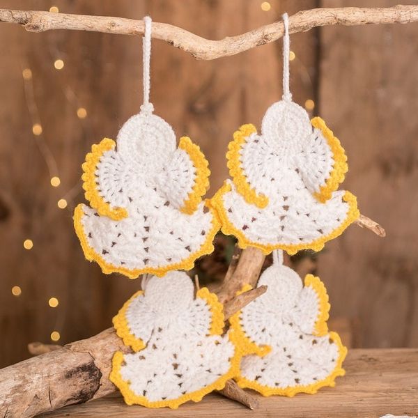 Alternate image for Hand-Crocheted Angel Ornaments in White Set of 4 Light of Love
