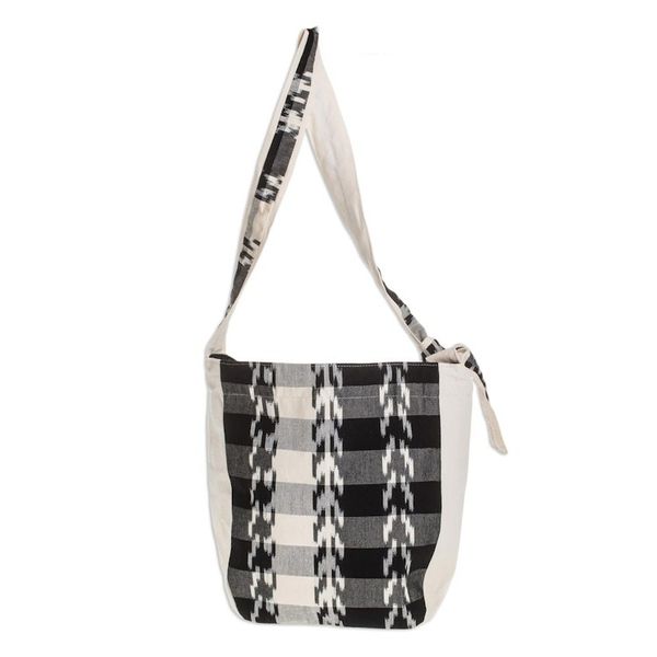 Alternate image for Handwoven Cotton Bucket Bag in Black and Ivory Black and Ivory
