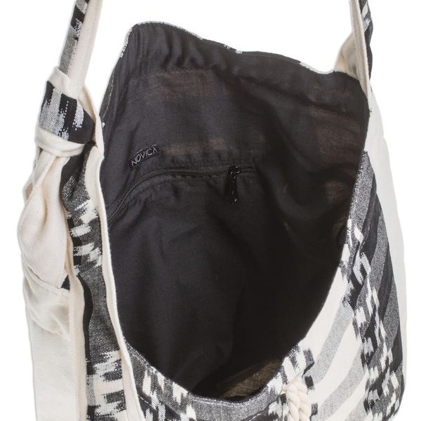 Alternate image for Handwoven Cotton Bucket Bag in Black and Ivory Black and Ivory