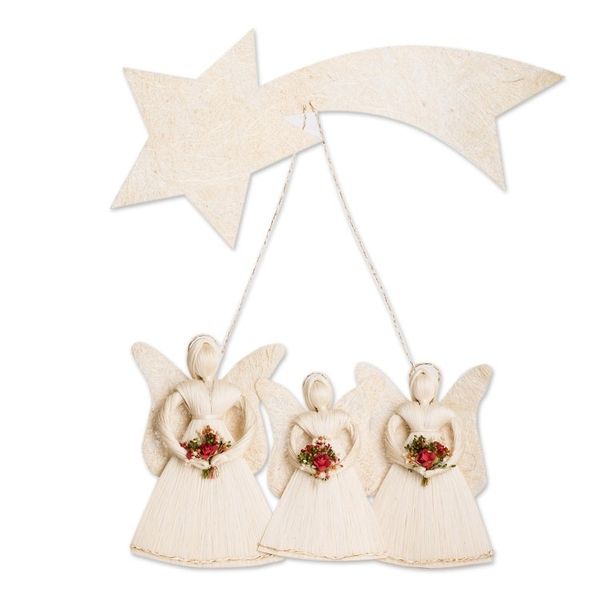 Alternate image for Natural Fiber Angel Wall Sculpture from Costa Rica Angels with Flowers