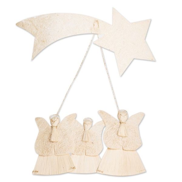 Alternate image for Natural Fiber Angel Wall Sculpture from Costa Rica Angels with Flowers