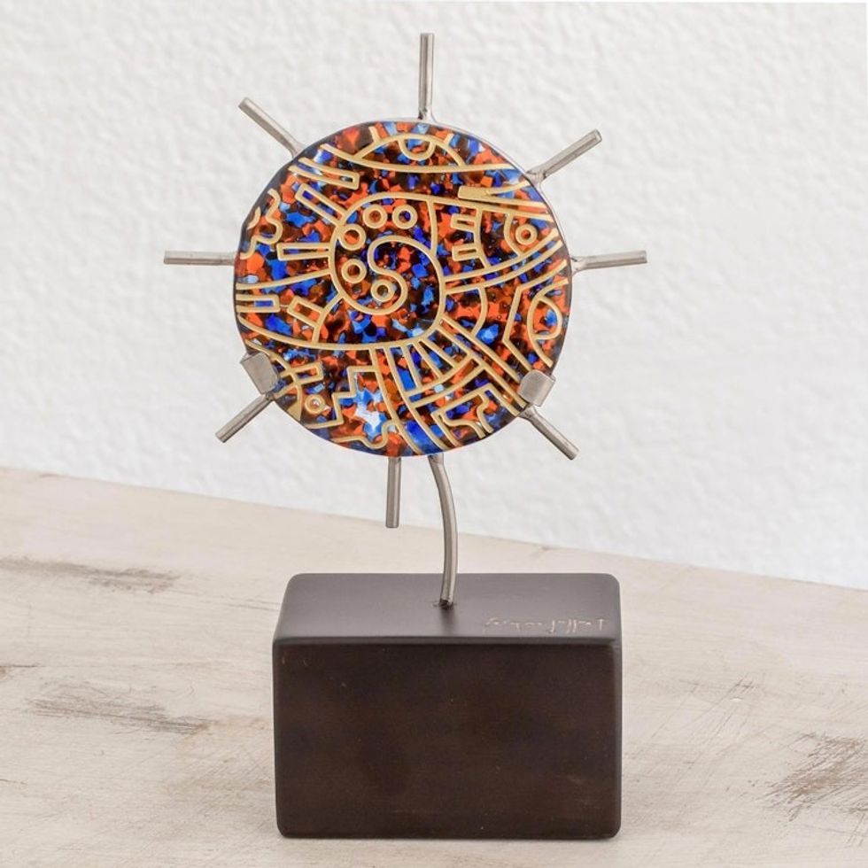 Colorful Sun-Themed Art Glass Sculpture from El Salvador 'Magic Sun'