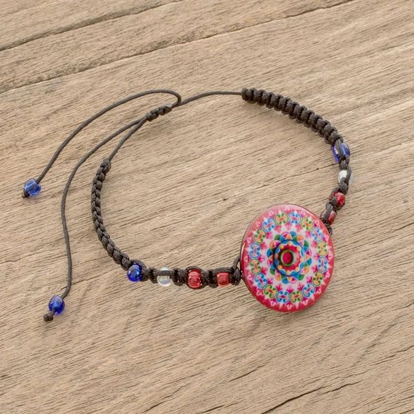 Alternate image for Kaleidoscopic Glass Beaded Macrame Pendant Bracelet Mesmerizing Kaleidoscope