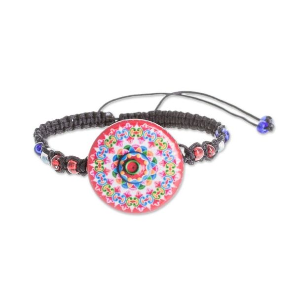 Alternate image for Kaleidoscopic Glass Beaded Macrame Pendant Bracelet Mesmerizing Kaleidoscope