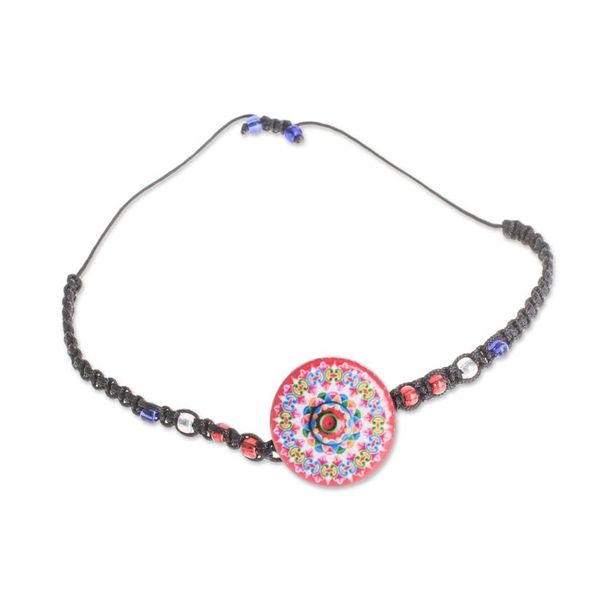 Alternate image for Kaleidoscopic Glass Beaded Macrame Pendant Bracelet Mesmerizing Kaleidoscope