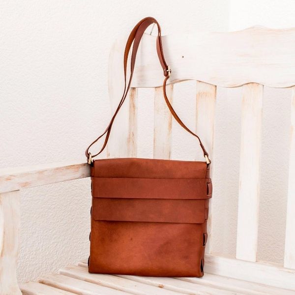 Alternate image for Brown Leather Messenger Bag from Guatemala Audacious