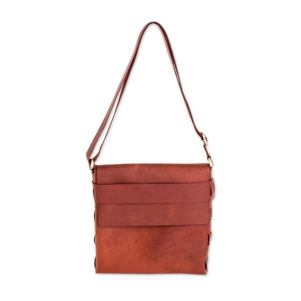 Alternate image for Brown Leather Messenger Bag from Guatemala Audacious