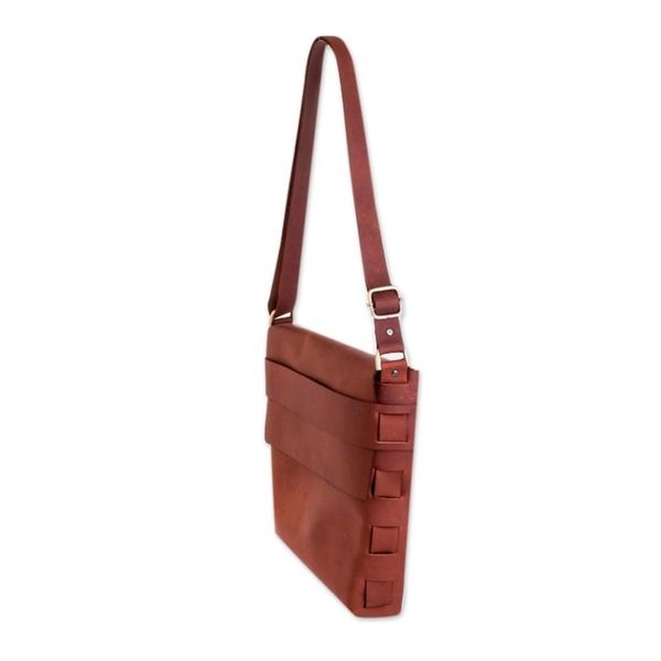 Alternate image for Brown Leather Messenger Bag from Guatemala Audacious