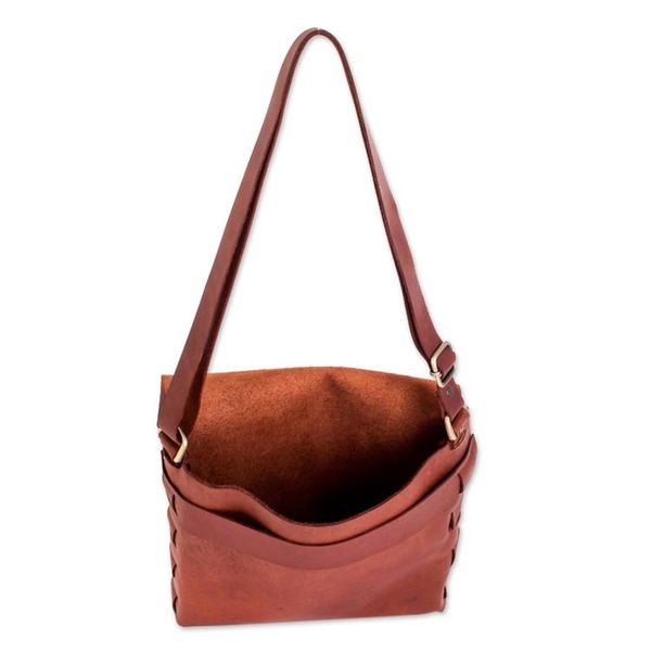 Alternate image for Brown Leather Messenger Bag from Guatemala Audacious