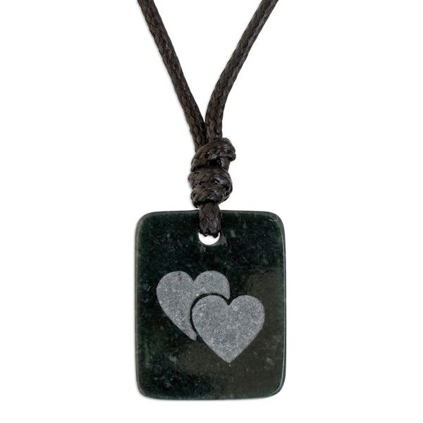 Alternate image for Hearts Pendant Necklace in Dark Green Jade from Guatemala Close Hearts