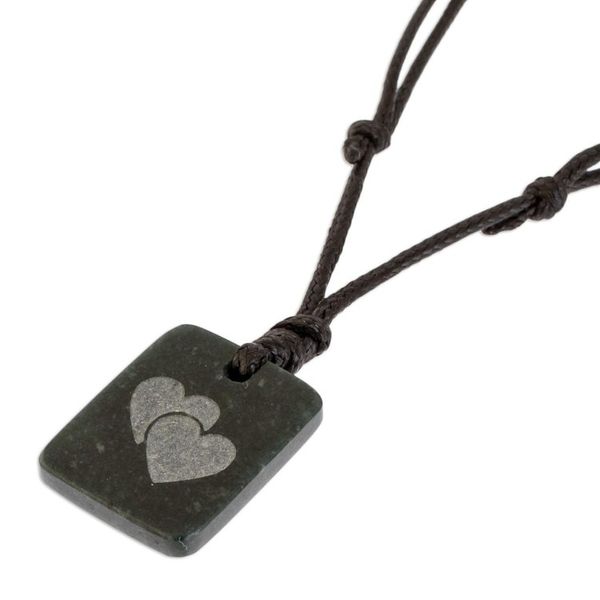Alternate image for Hearts Pendant Necklace in Dark Green Jade from Guatemala Close Hearts