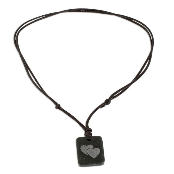 Alternate image for Hearts Pendant Necklace in Dark Green Jade from Guatemala Close Hearts