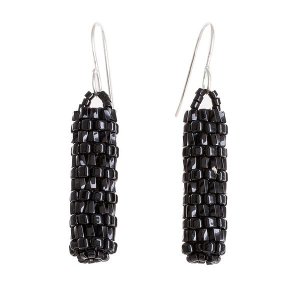 Alternate image for Pillar-Shaped Black Glass Beaded Dangle Earrings Black Pillars