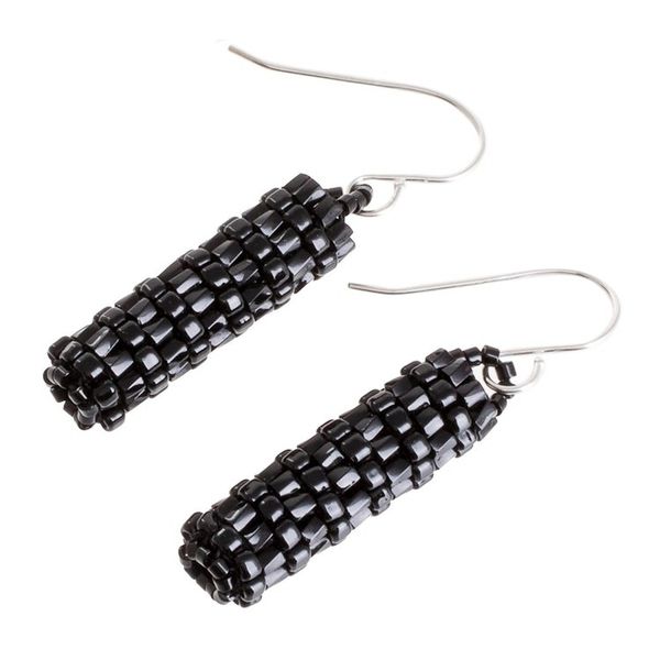 Alternate image for Pillar-Shaped Black Glass Beaded Dangle Earrings Black Pillars