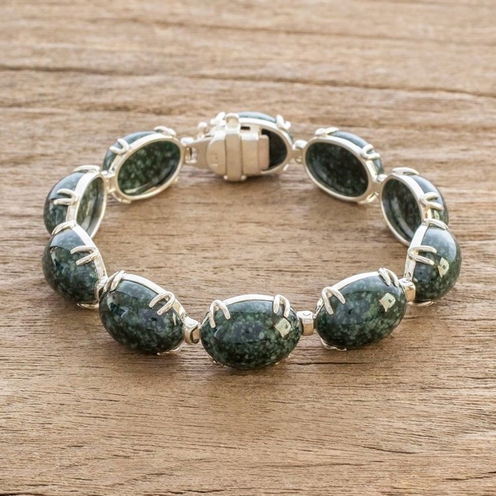 Natural Dark Green Jade Link Bracelet 'Natural Enchantment'