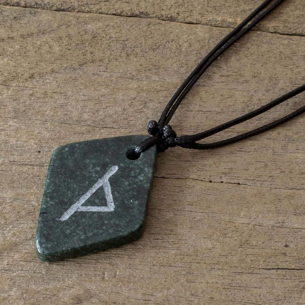 Unique Green Jade Rune Necklace from Guatemala 'Rune Thurisaz'