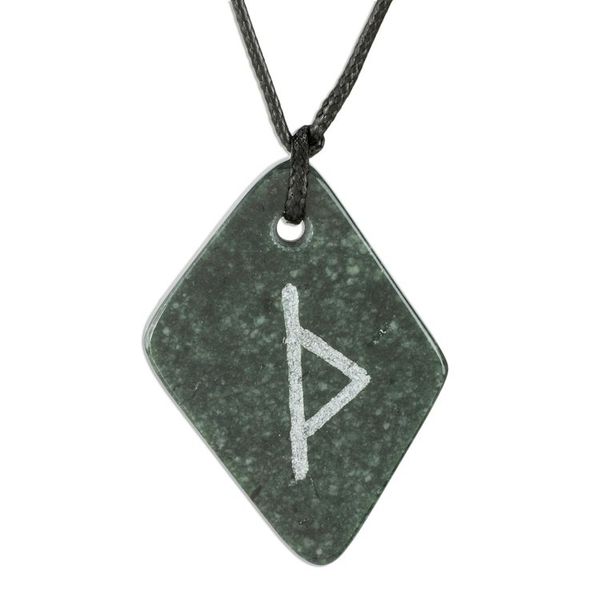 Alternate image for Unique Green Jade Rune Necklace from Guatemala Rune Thurisaz