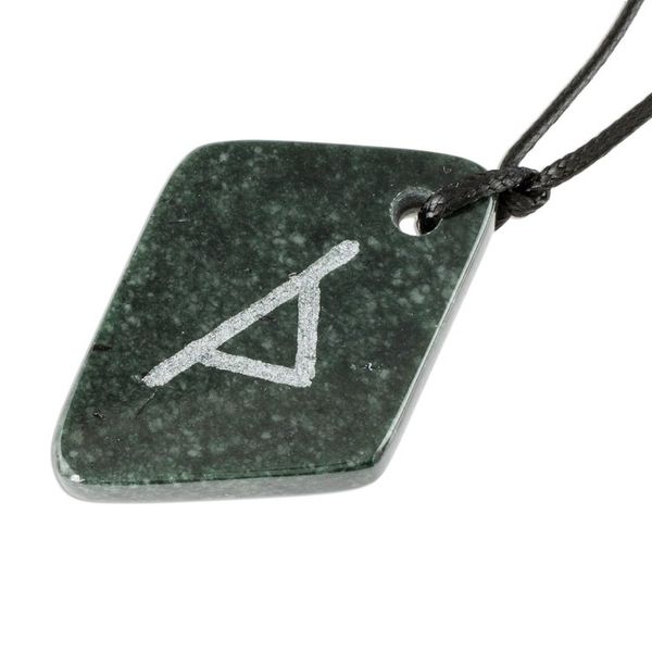 Alternate image for Unique Green Jade Rune Necklace from Guatemala Rune Thurisaz