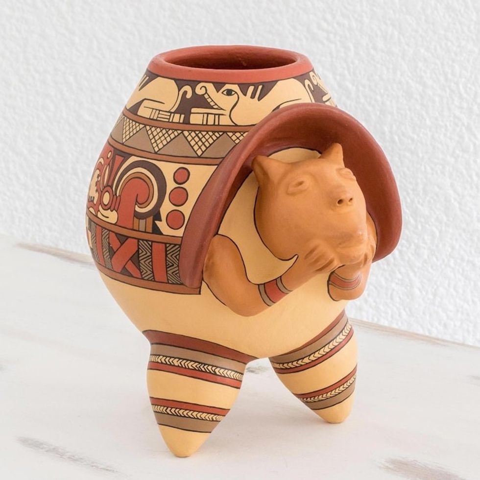 Pre-Hispanic Style Armadillo Man Decorative Ceramic Vessel 'Anthropomorphic Armadillo'