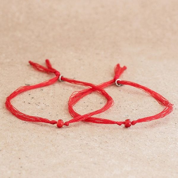 Alternate image for Red Cord Bracelets with Red Glass Beads Pair For You and Me
