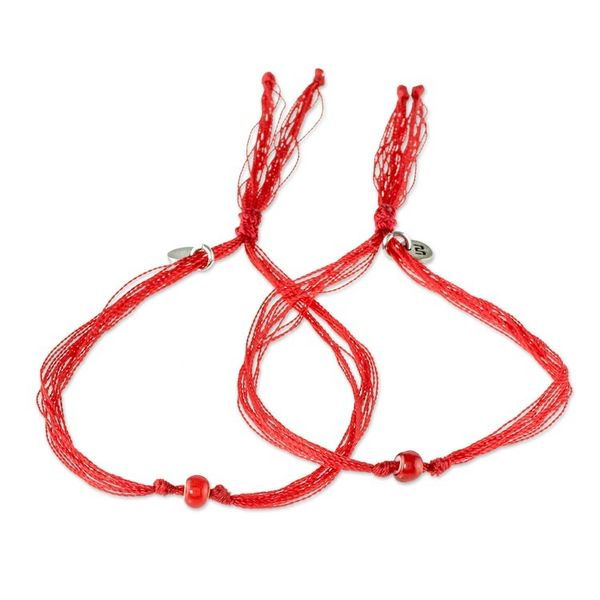 Alternate image for Red Cord Bracelets with Red Glass Beads Pair For You and Me