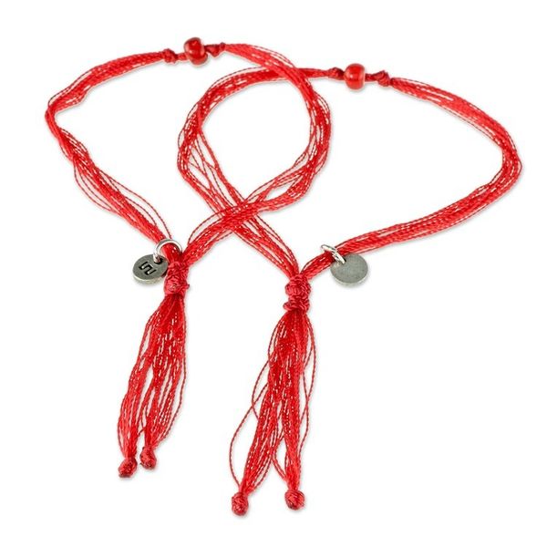 Alternate image for Red Cord Bracelets with Red Glass Beads Pair For You and Me