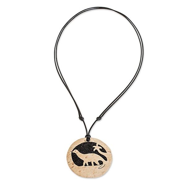 Alternate image for Coconut Shell and Lava Stone Diplodocus Pendant Necklace Diplodocus