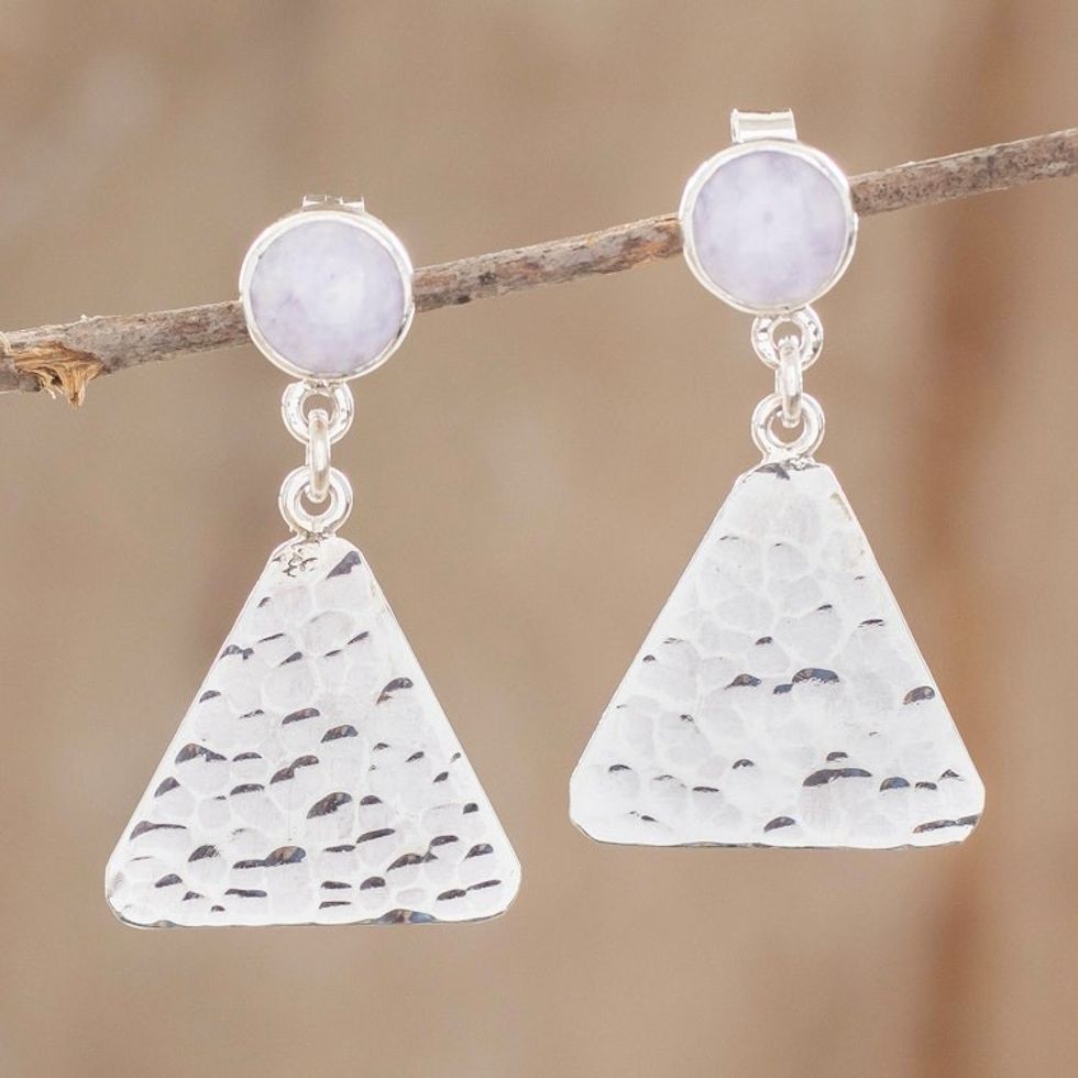 Silver and Lilac Jade Dangle Earrings from Guatemala 'Mountains in Lilac'