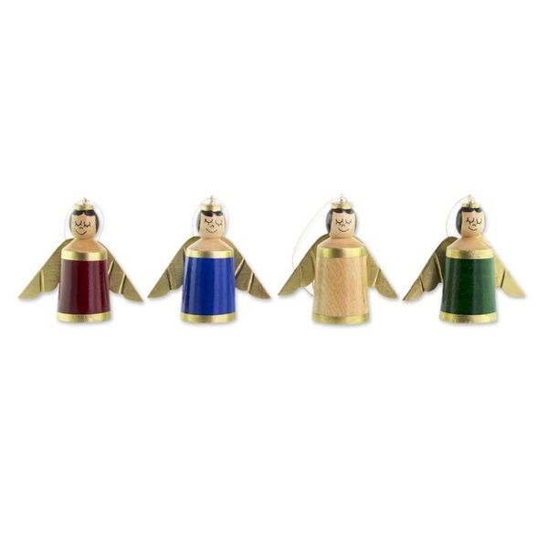 Alternate image for Assorted Color Reclaimed Wood Angel Ornaments Set of 4 Lovely Angels