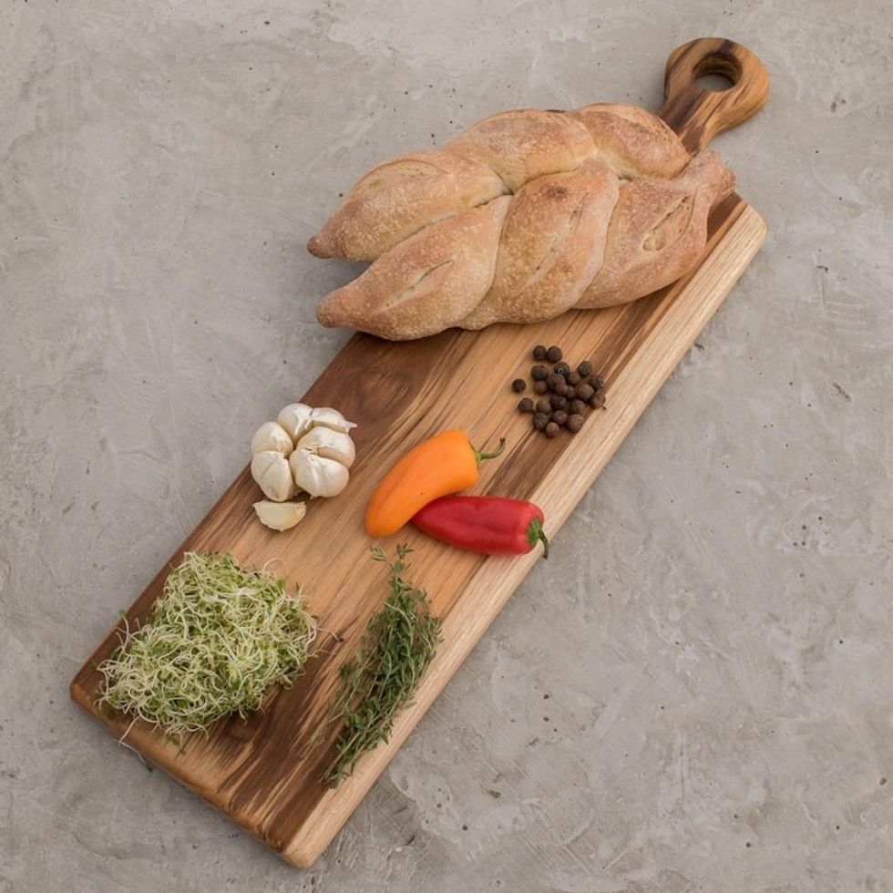 Handmade Teak Wood Cutting Board from Guatemala 20 in. 'Morning Baguette'