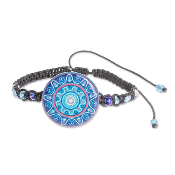 Alternate image for Glass Beaded Macrame Pendant Bracelet in Blue Ancient River