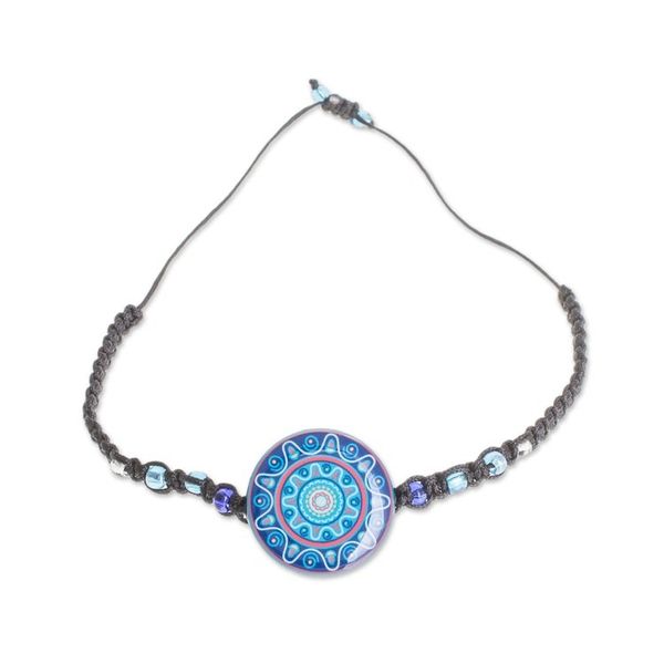 Alternate image for Glass Beaded Macrame Pendant Bracelet in Blue Ancient River