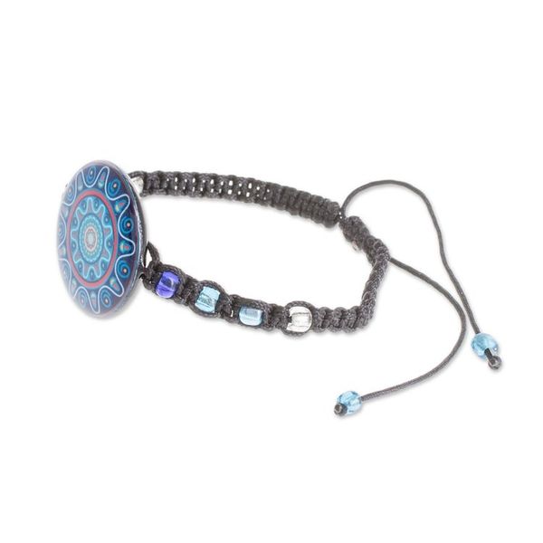 Alternate image for Glass Beaded Macrame Pendant Bracelet in Blue Ancient River