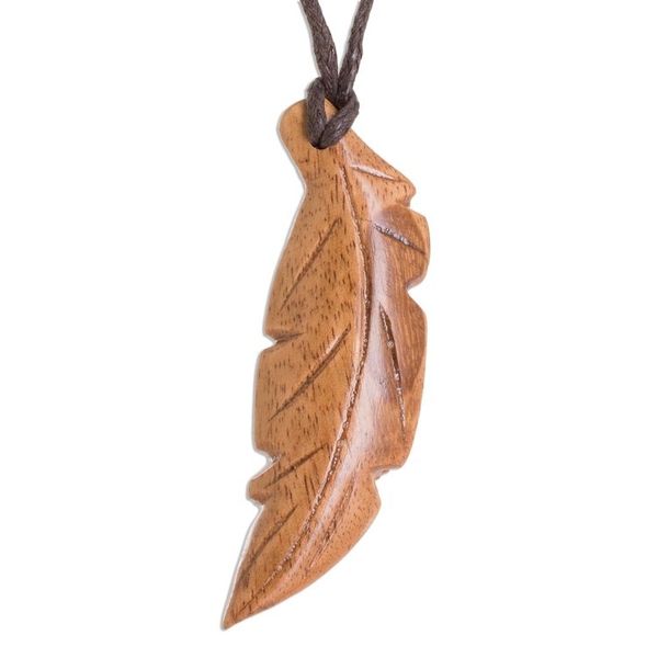 Alternate image for Jobillo Wood Feather Pendant Necklace from Costa Rica Jobillo Free Feather