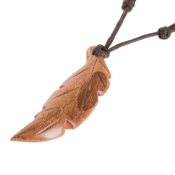 Alternate image for Jobillo Wood Feather Pendant Necklace from Costa Rica Jobillo Free Feather
