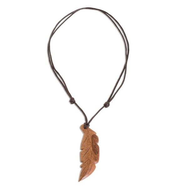 Alternate image for Jobillo Wood Feather Pendant Necklace from Costa Rica Jobillo Free Feather