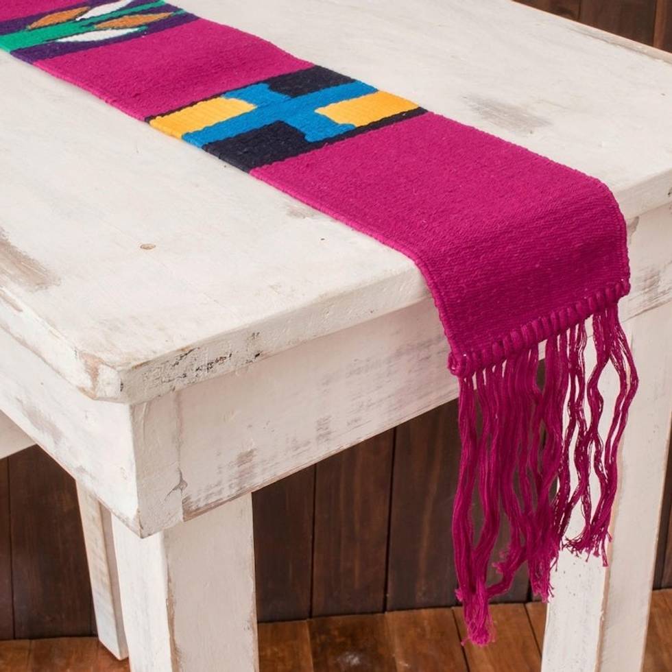 Hand Crafted Magenta Table Runner 'Solola Totem in Magenta'