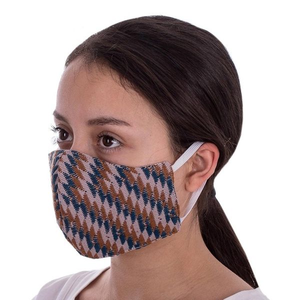 Alternate image for 2 Handwoven Cotton Masks in Blue-Brown Brocade Solid Lilac Psychedelic Brocade