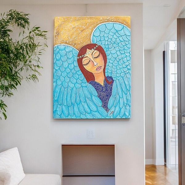 Alternate image for Original Angel Painting on Canvas When I Wake Up
