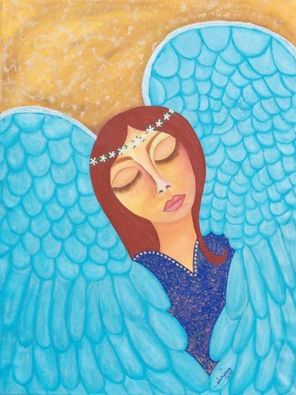 Alternate image for Original Angel Painting on Canvas When I Wake Up