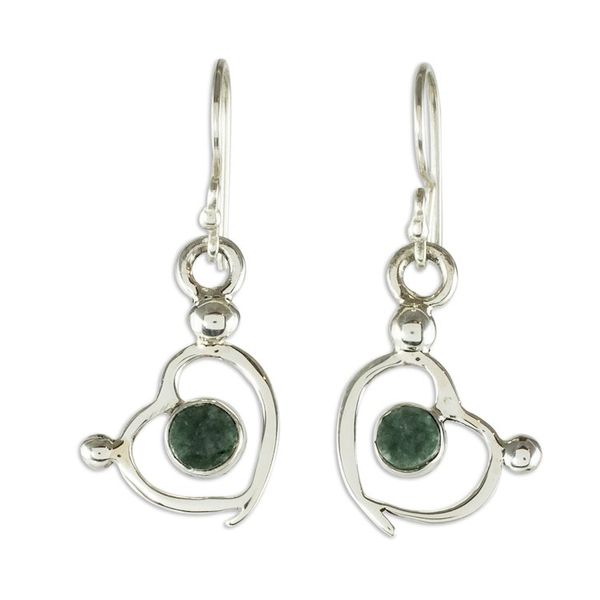 Alternate image for Sterling Silver and Jade Heart Dangle Earrings Ancestral Love