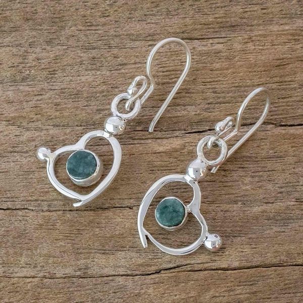 Alternate image for Sterling Silver and Jade Heart Dangle Earrings Ancestral Love